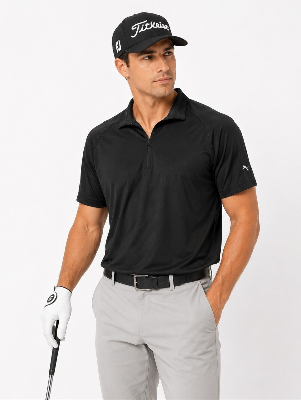 Slazenger Black Short-Sleeve Golf Polo with Half Zip